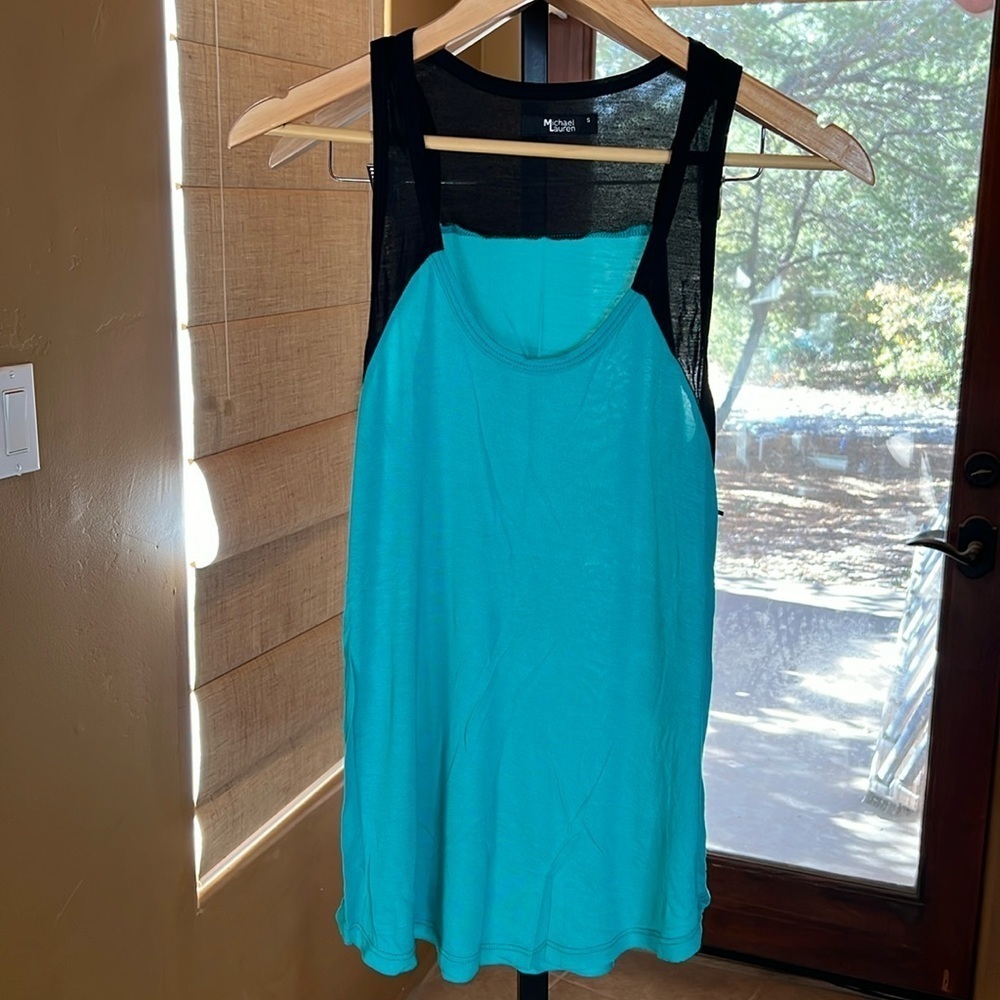 Michael Lauren Black Teal Racerback 100% Modal Tank Top Size Small